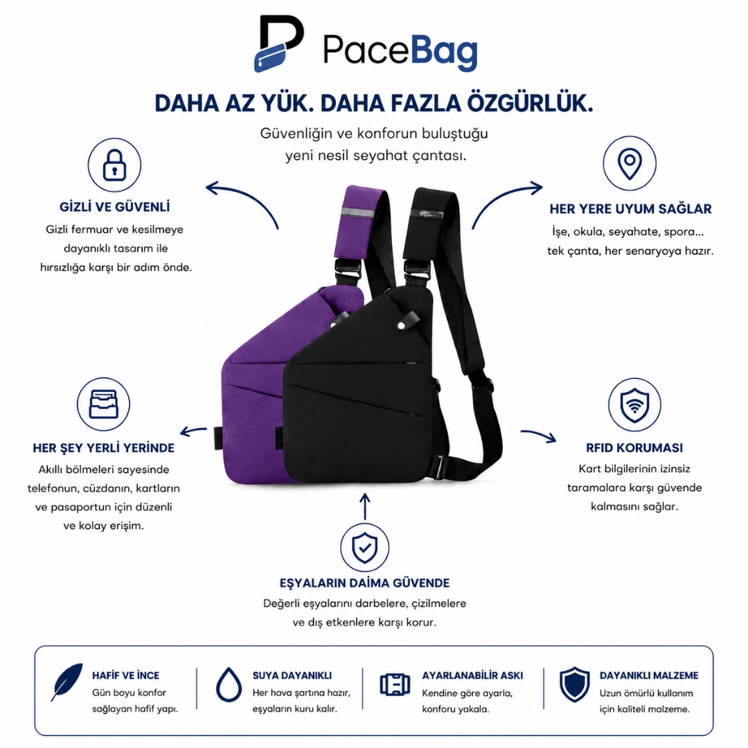 PaceBag™ Urban Çapraz Çanta – Al Yanına Çık Yola
